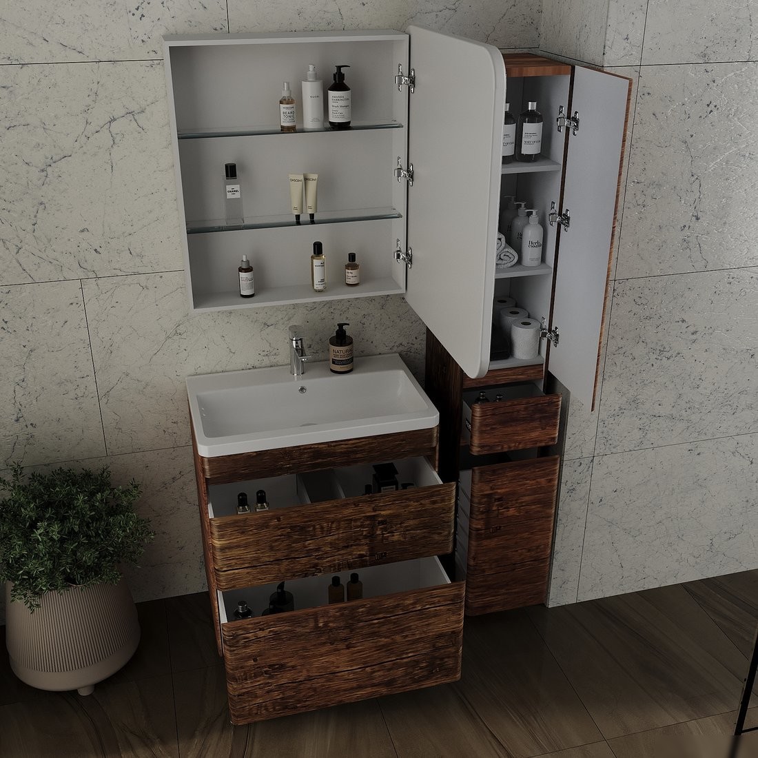 Symbolite Тумба под умывальник Атлантика 70 Люкс Plus (старое дерево)