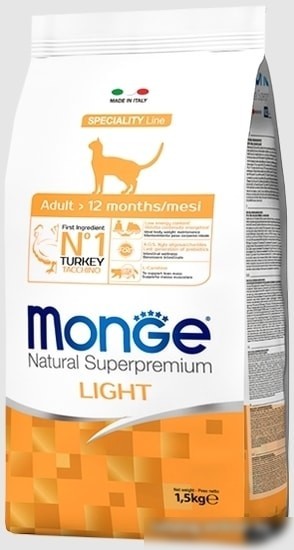 Сухой корм для кошек Monge Light Turkey 1.5 кг