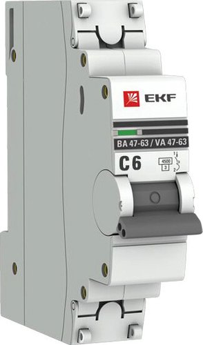 Выключатель автоматический EKF ВА 47-63 1P 6А (C) 4.5kA PROxima mcb4763-1-06C-pro