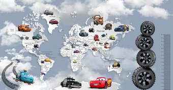 Фотообои Citydecor Superhero Молния МакКвин карта мира с ростомером 8 500x260