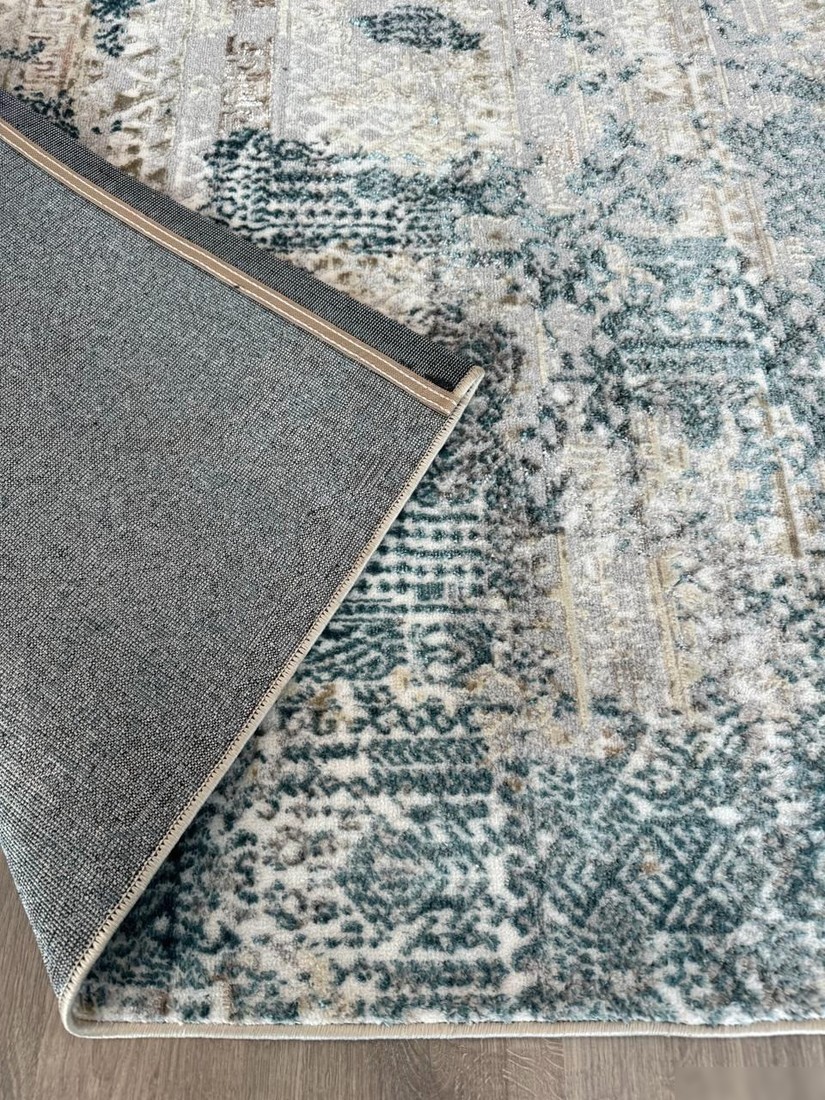 Ковер для жилой комнаты Radjab Carpet Бьянка Прямоугольник D057A 7568RK-B (2.4x3.4, Cream Shirink/Blue Fdy)
