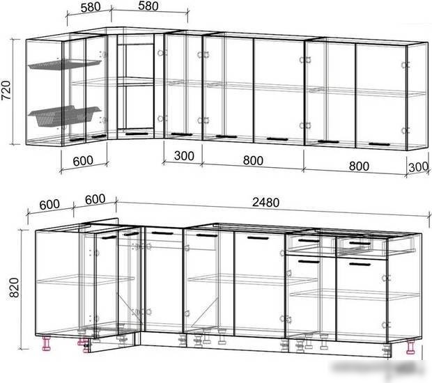 Готовая кухня Интерлиния Мила 12x25 без столешницы (белый платинум)