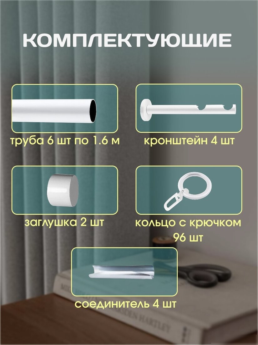 Карниз для штор Sundays Home Модерн 19мм+19мм двухрядный (составной, белый, 4.8м)