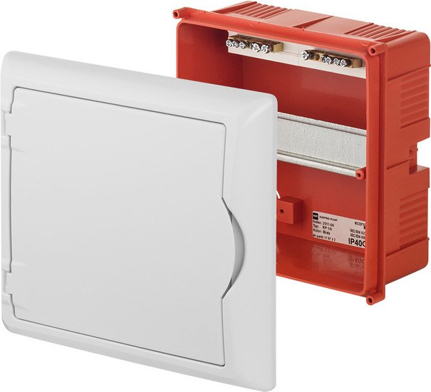 Бокс пластиковый Elektro-Plast Eco Box 1x6M, N/PE 2x 2x16+3x10mm2, белая пласт. дверь, белый RAL9003, 240x270x106mm, IP40