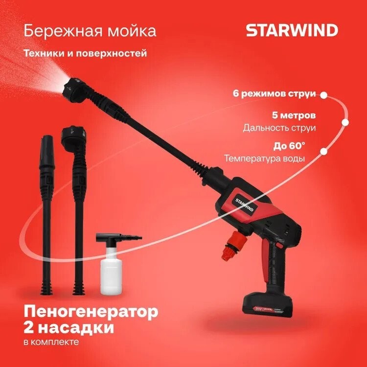Мойка высокого давления StarWind SBW-25.20-0.0B (без АКБ, кейс)