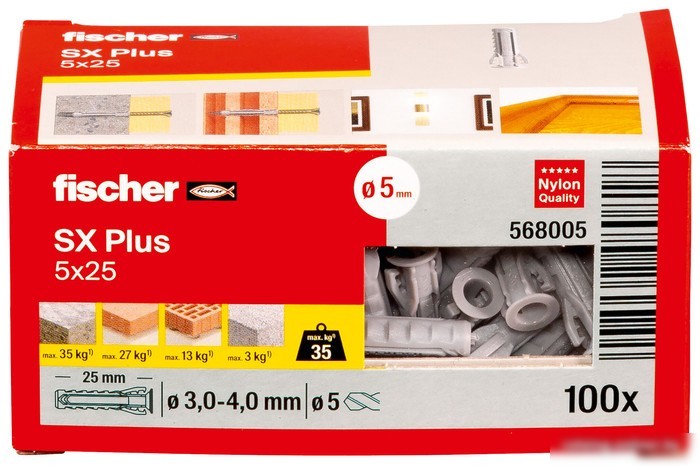Дюбель универсальный Fischer SX Plus 5X25 568005 (100 шт)