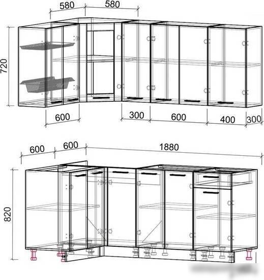 Готовая кухня Интерлиния Мила 12x19 без столешницы (дуб белый/дуб золотой)