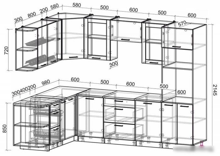 Готовая кухня Интерлиния Мила 1.88x2.8 левая (бетон-бетон-кастилло темный)