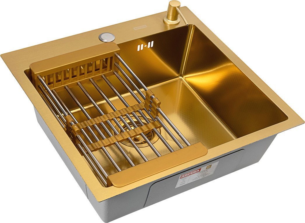 Кухонная мойка Basic CL DS Decor 60x50 (золото, коландер, дозатор)