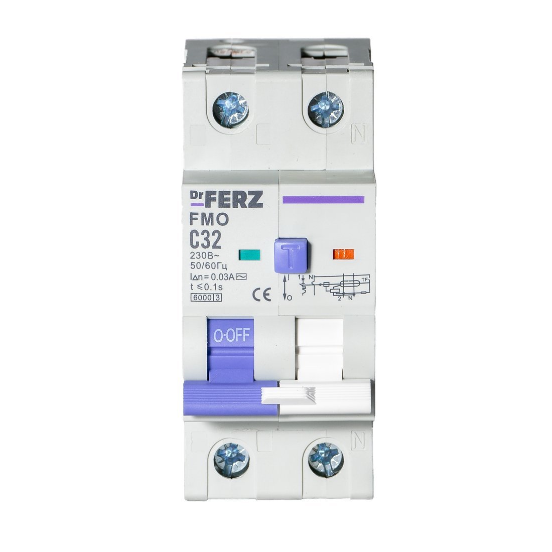 Дифференциальный автомат Dr.Ferz FMO-EL-1P+N 32A 30mA 6kA AC C 2M 22100214FERZ