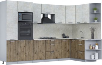 Готовая кухня Интерлиния Мила Лайт 1.68x3.2 правая (бетон лайт/дуб веллингтон/опал светлый)