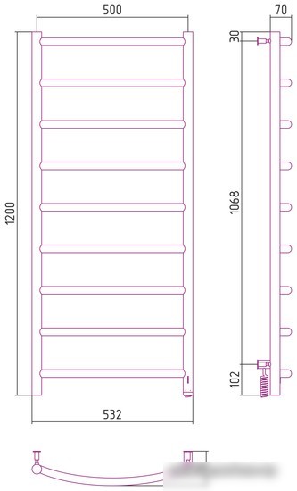 Полотенцесушитель Сунержа Галант 4.0 1200х500 МЭМ правый 30-0831-1250