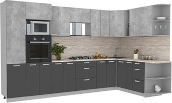 Готовая кухня Интерлиния Мила Лайт 1.68x3.4 правая (бетон/антрацит/травертин)