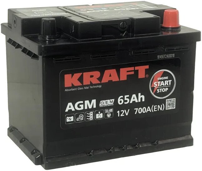 Автомобильный аккумулятор KRAFT AGM R+ (65 А·ч) Автомобильный аккумулятор KRAFT AGM R+ (65 А·ч)