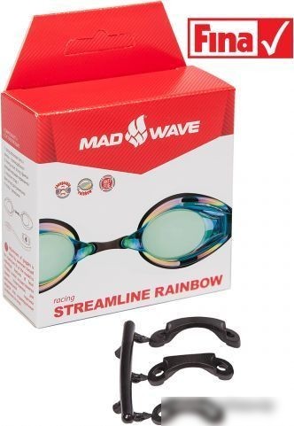Очки для плавания Mad Wave Streamline Rainbow (бирюзовый)
