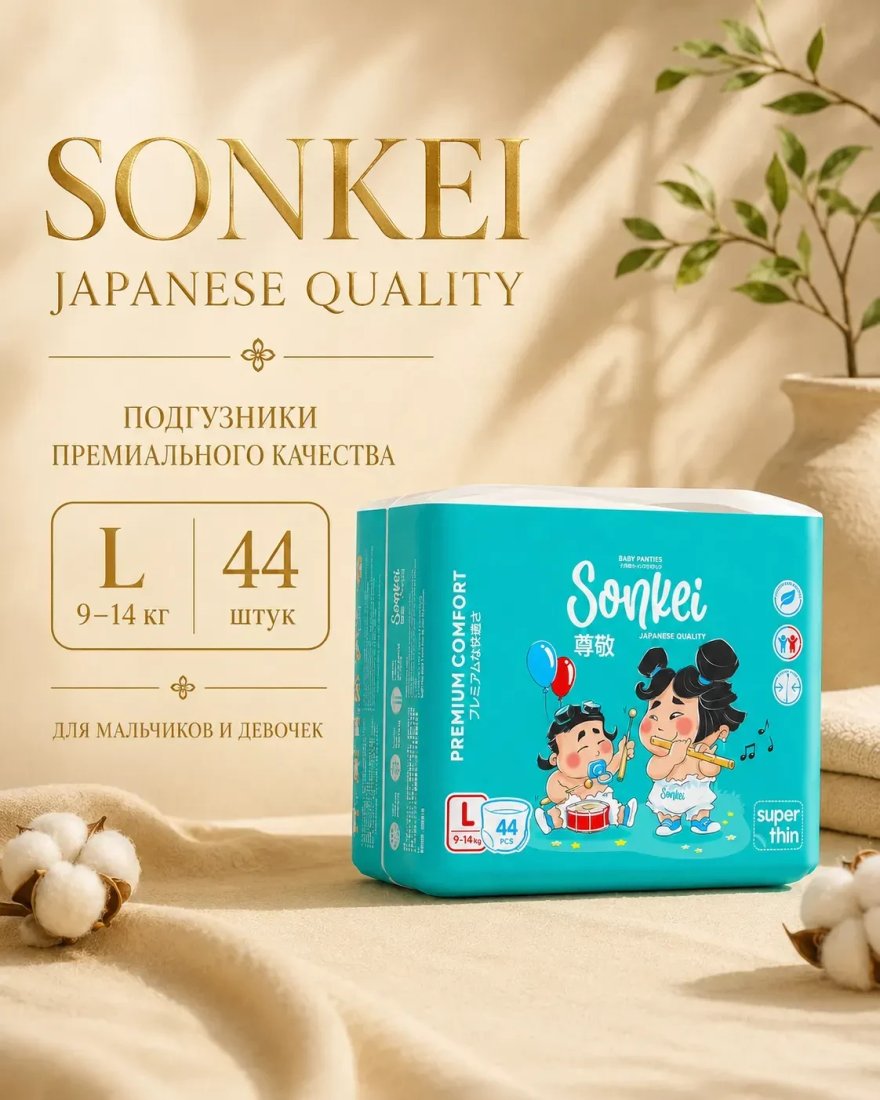 Трусики-подгузники Sonkei Super Thin трусики L 9-14кг (44 шт)