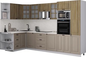 Готовая кухня Интерлиния Мила Деко 1.68x3.2 LV (луна/дуб вотан/опал светлый)