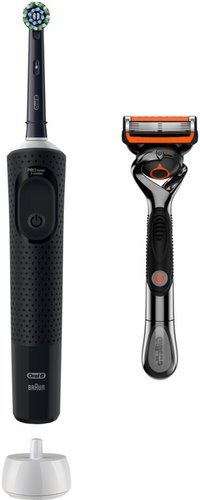 Электрическая зубная щетка Oral-B Vitality Pro D103.413.3 Cross Action Protect X Clean Black + бритва Gillette Fusion ProGlide Flexball
