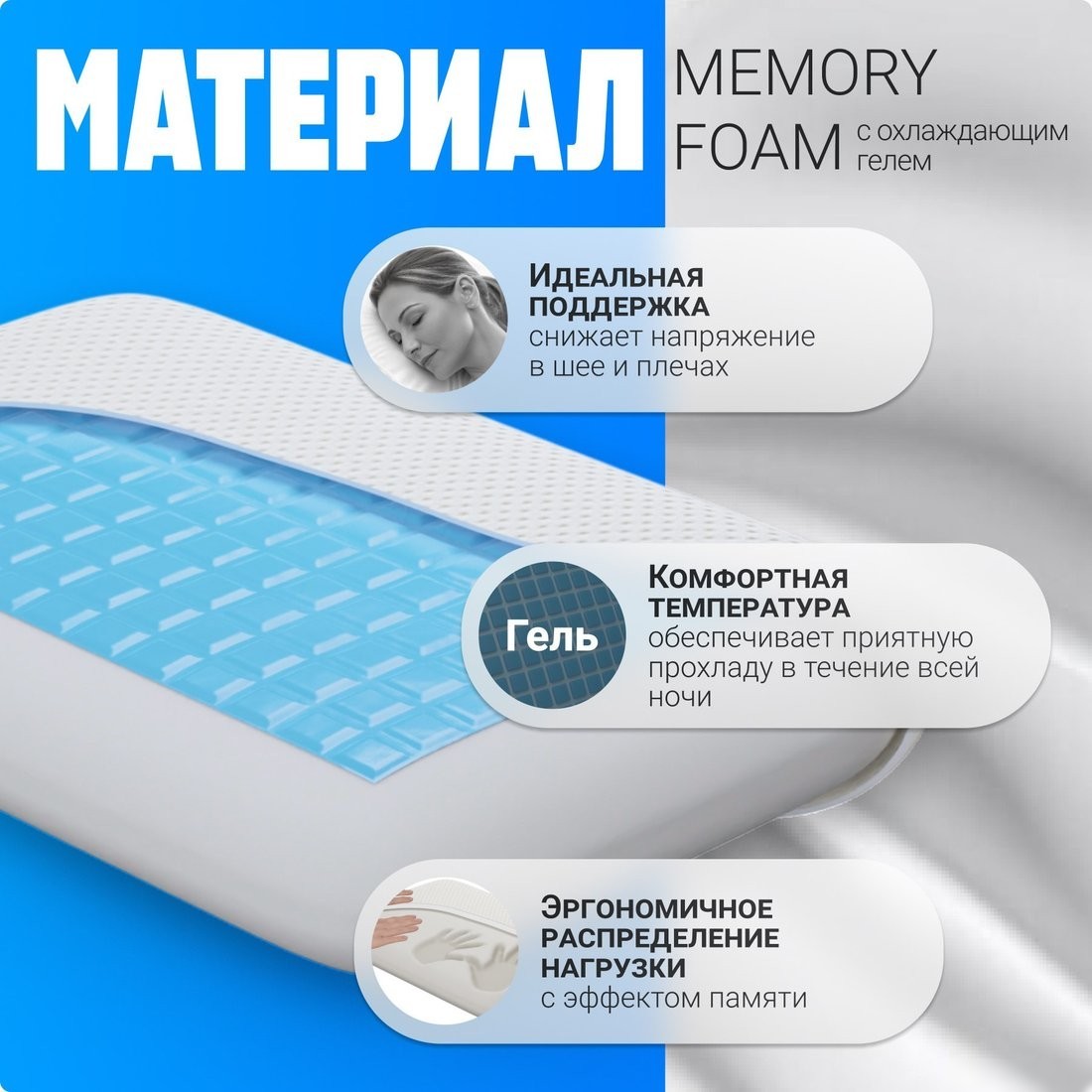 Ортопедическая подушка Mio Tesoro Premium Rounded Classic Gel 60х40х13 (бабл белый)