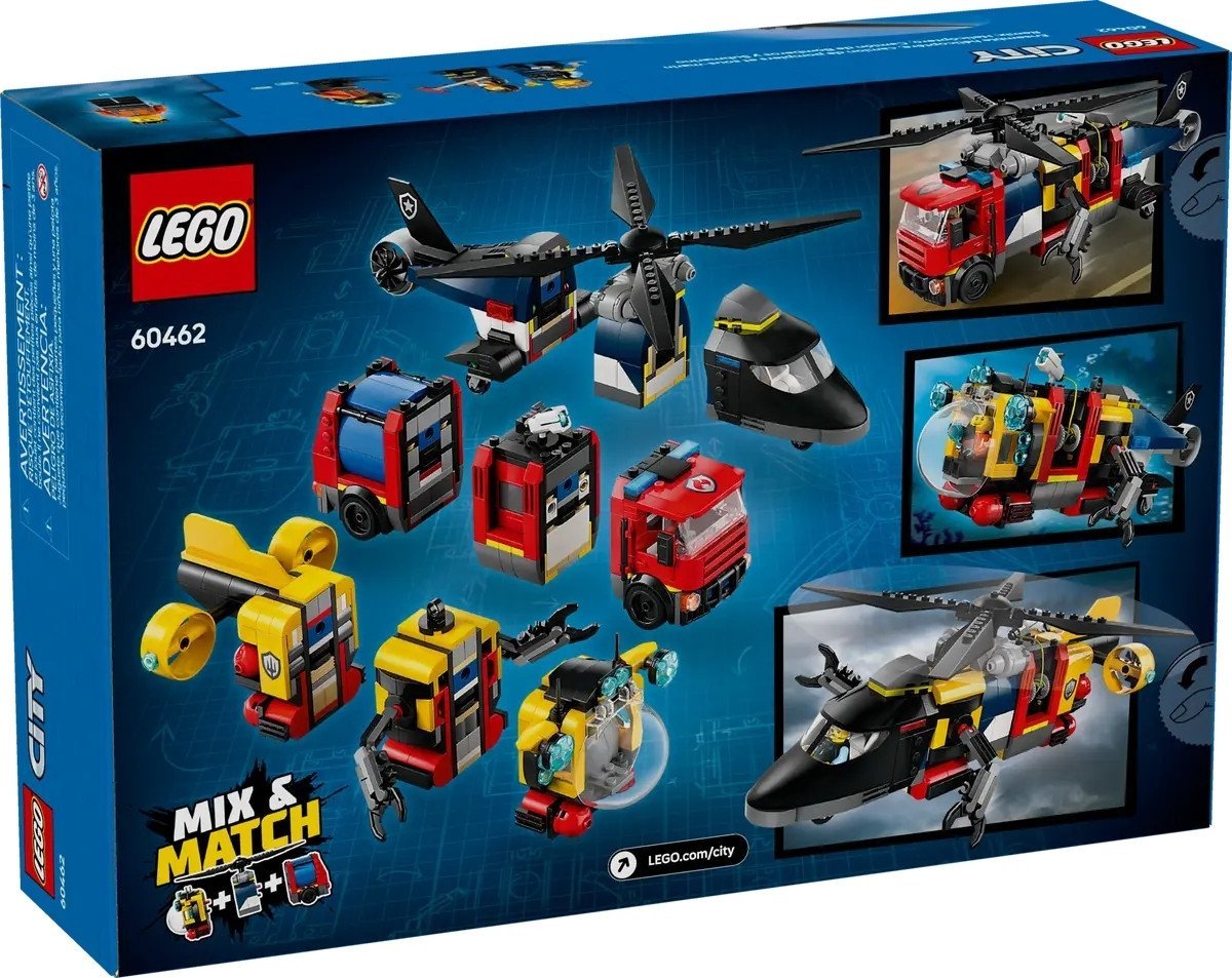 Конструктор LEGO City 60462 Вертолет, пожарная машина и подводная лодка