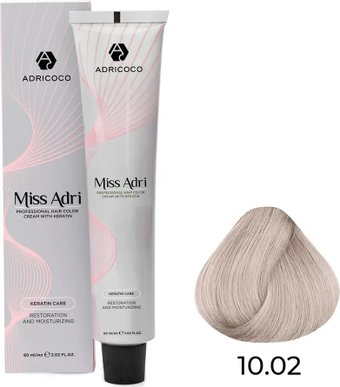 Крем-краска Adricoco Miss Adri 10.02 (100мл, платиновый блонд прозрачный фиолетовый)