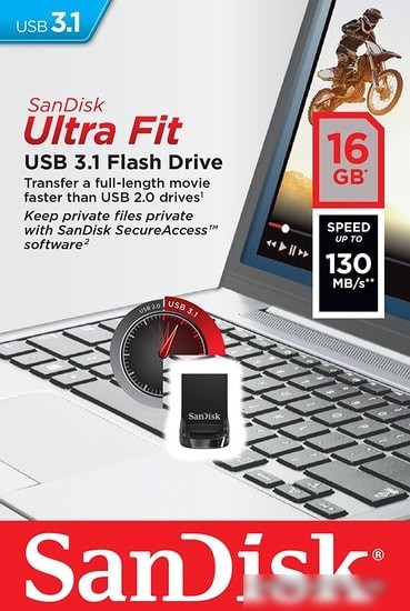 USB Flash SanDisk Ultra Fit USB 3.1 16GB (черный)