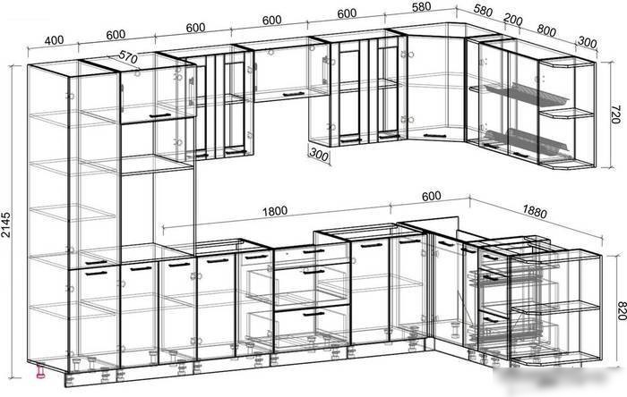 Готовая кухня Интерлиния Мила 1.88x3.4 правая без столешницы (бетон/антрацит)