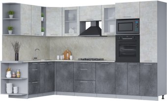Готовая кухня Интерлиния Мила 1.88x3.2 левая (бетон лайт/бетон портленд/опал светлый)