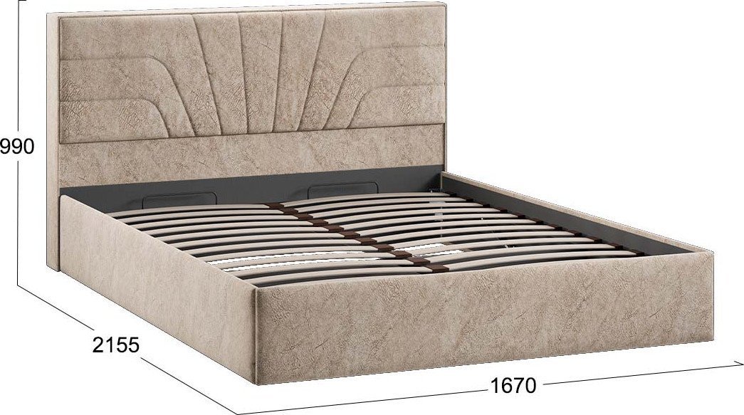 Кровать Трия Пандора с ПМ и заглушиной 160x200 Тип 1 (микровелюр Wellmart Dark Beige)