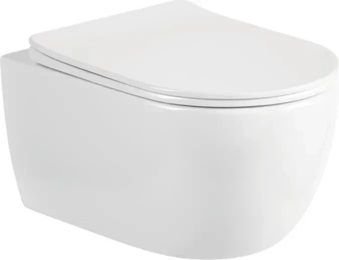 Унитаз подвесной Saniteco Rimless R-209W + 501 + K02-W (с кнопкой, белый)
