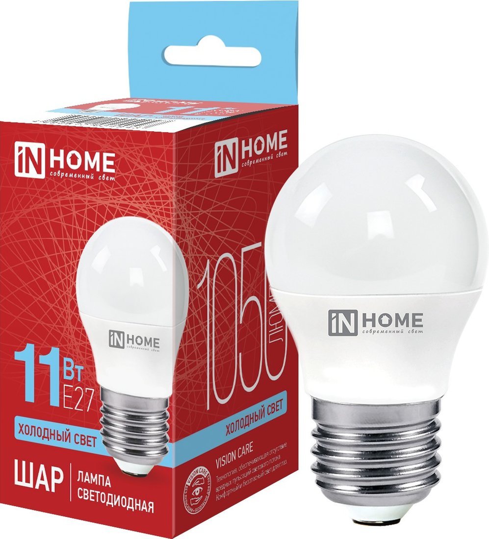 Светодиодная лампочка In Home LED-Шар-VC 11 Вт 230В Е27 6500К 1050 Лм
