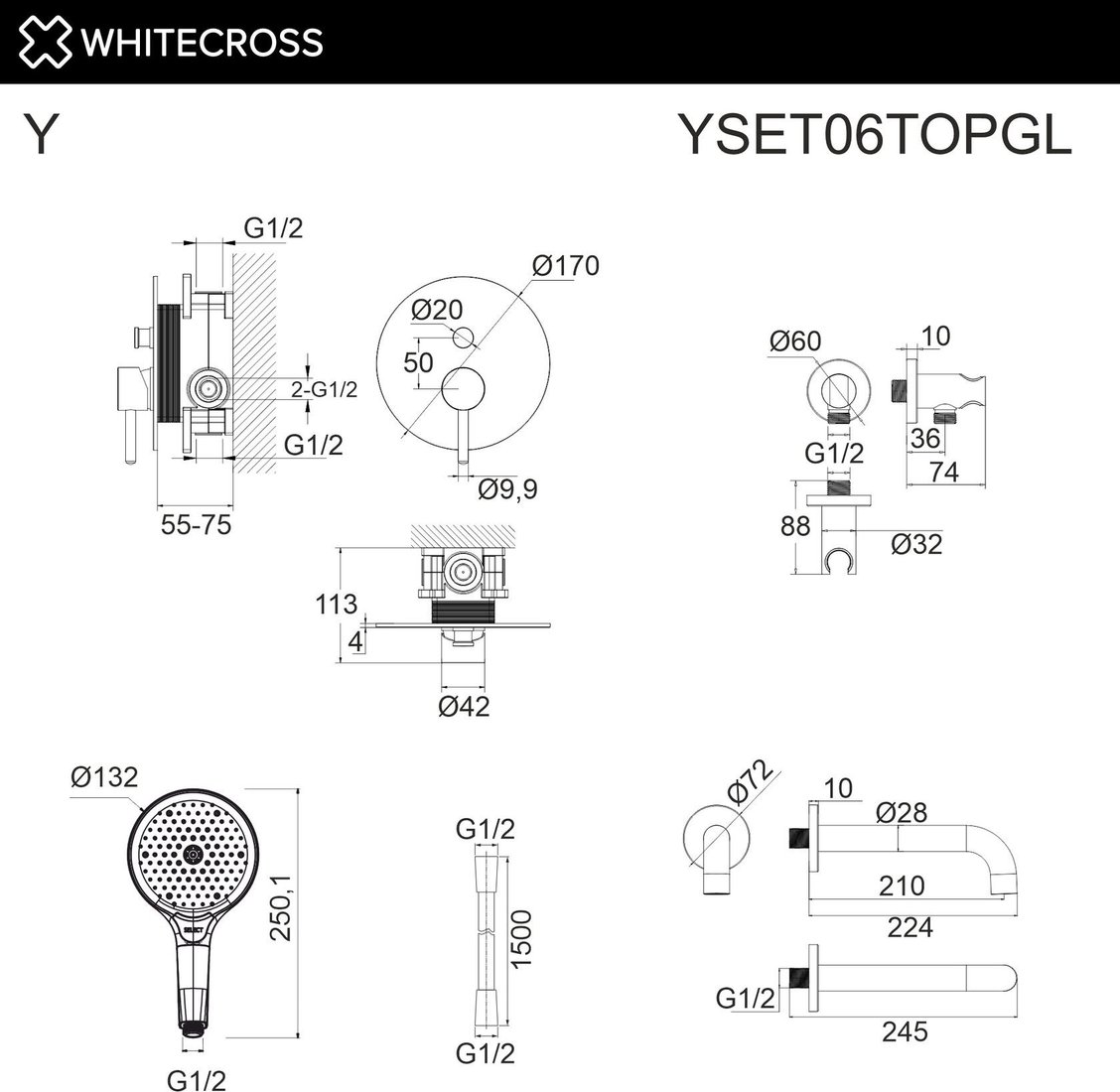 Душевой гарнитур Whitecross Y YSET06TOPGL (золото)