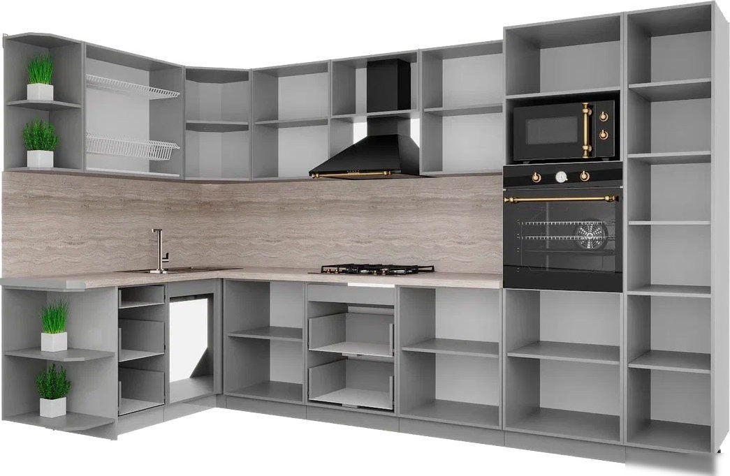 Готовая кухня Интерлиния Мила Деко 1.68x3.4 LV (керамика/керамика/опал светлый)