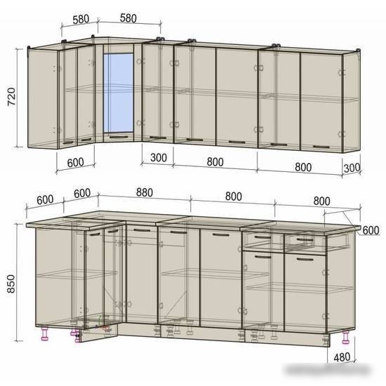 Готовая кухня Интерлиния Мила 12x25 (бетон-антрацит-травертин)