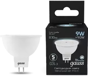 Светодиодная лампочка Gauss MR16 9W 830lm 4100K GU5.3 LED 101505209