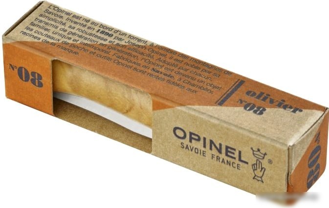 Туристический нож Opinel N°8, нержавеющая сталь, оливковое дерево