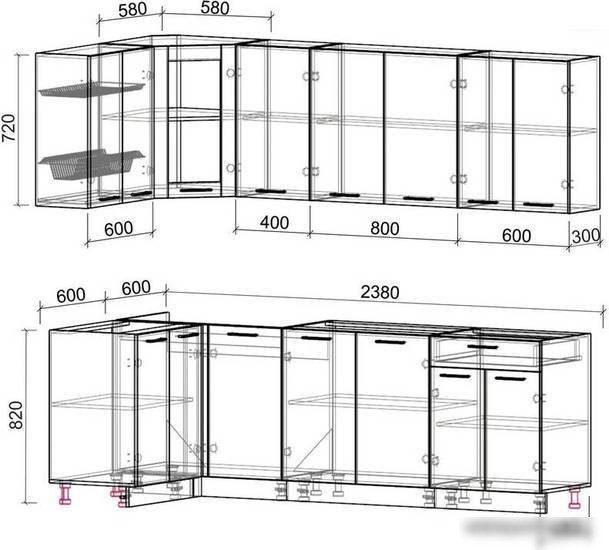 Готовая кухня Интерлиния Мила 12x24 без столешницы (дуб золотой/бетон)