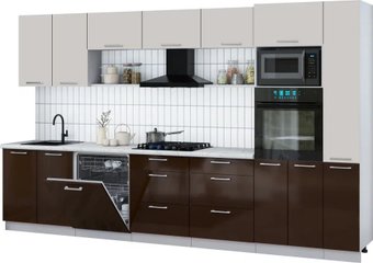 Готовая кухня Интерлиния Мила Gloss 3.5-ПМ1 (шоколад глянец/кашемир/серый каспий)