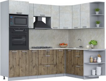 Готовая кухня Интерлиния Мила Лайт 1.68x2.4 правая (бетон лайт/дуб веллингтон/опал светлый)