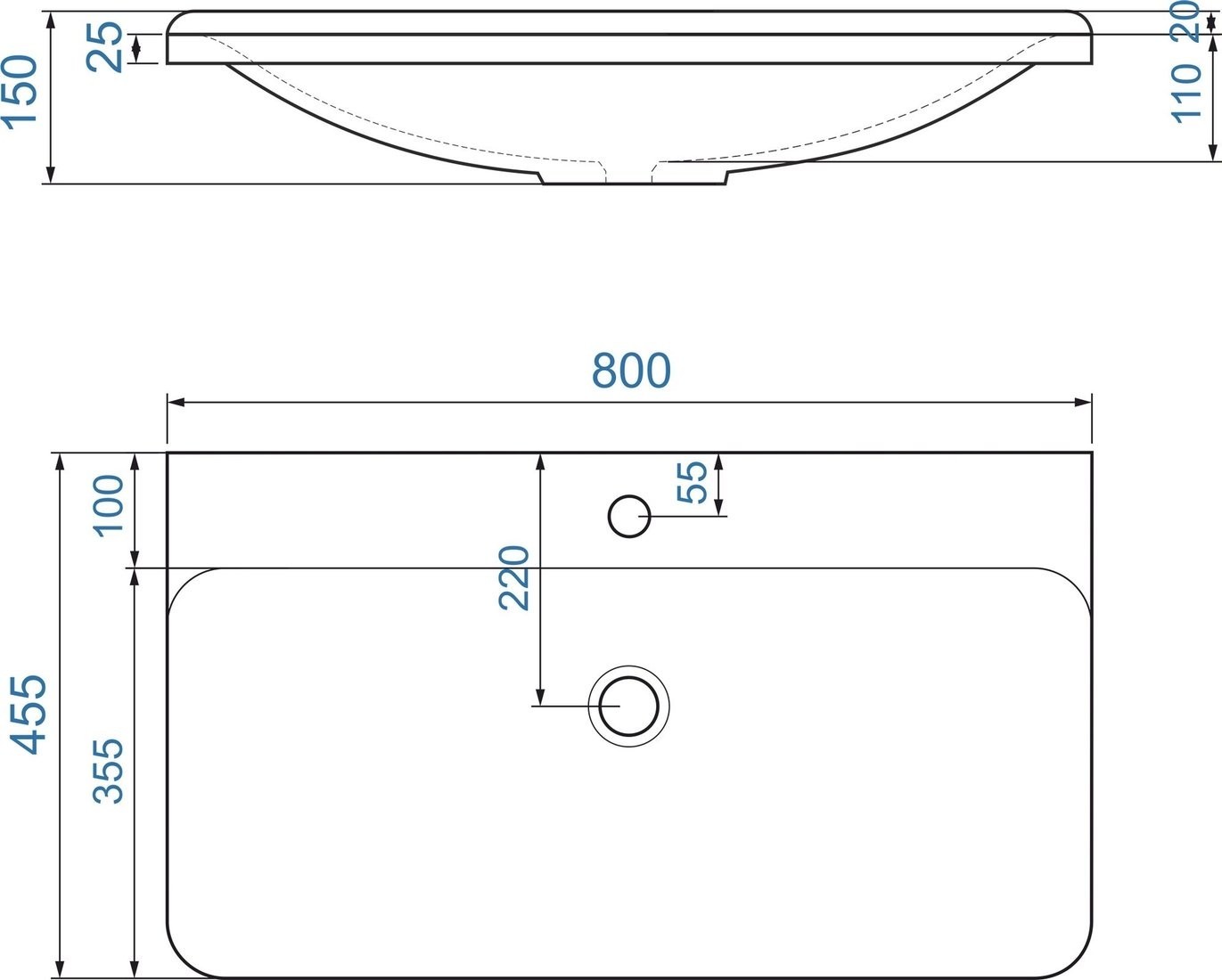 Умывальник Madera Solo 80x46