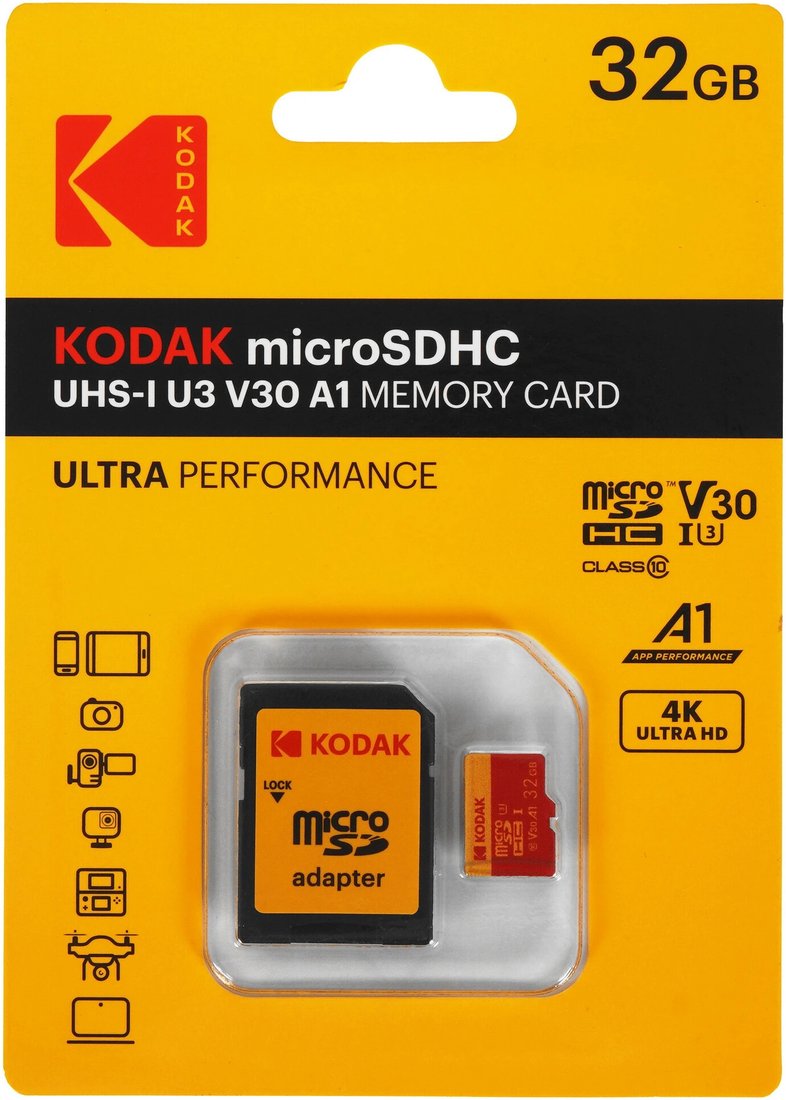 Карта памяти Kodak Ultra Performance microSDHC 32GB EKMSDM32GHCU3KWAR (с адаптером)