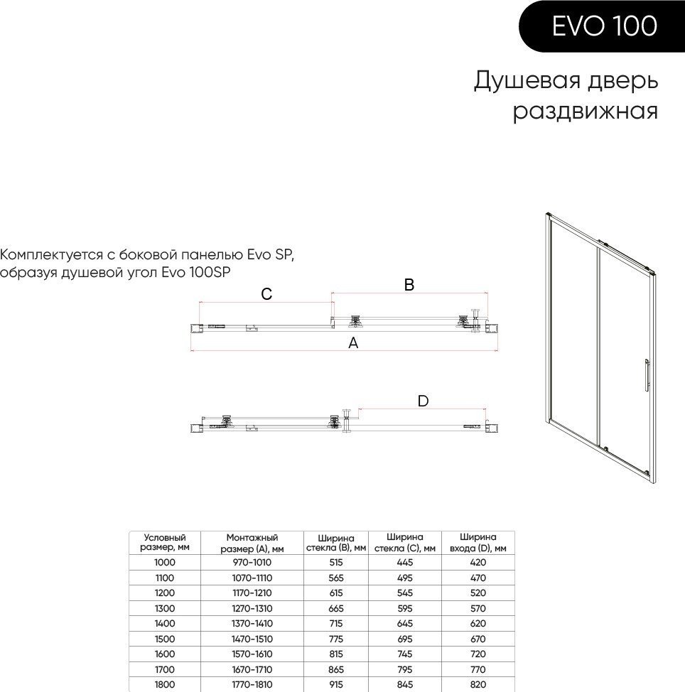 Душевая дверь Veconi E1 140x195 E1-B-140-01-C9 (стекло прозрачное/черный матовый)