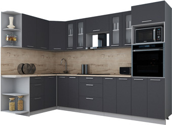 Готовая кухня Интерлиния Мила Gloss 1.68x3.0 левая (графит софт/графит софт/травертин серый)