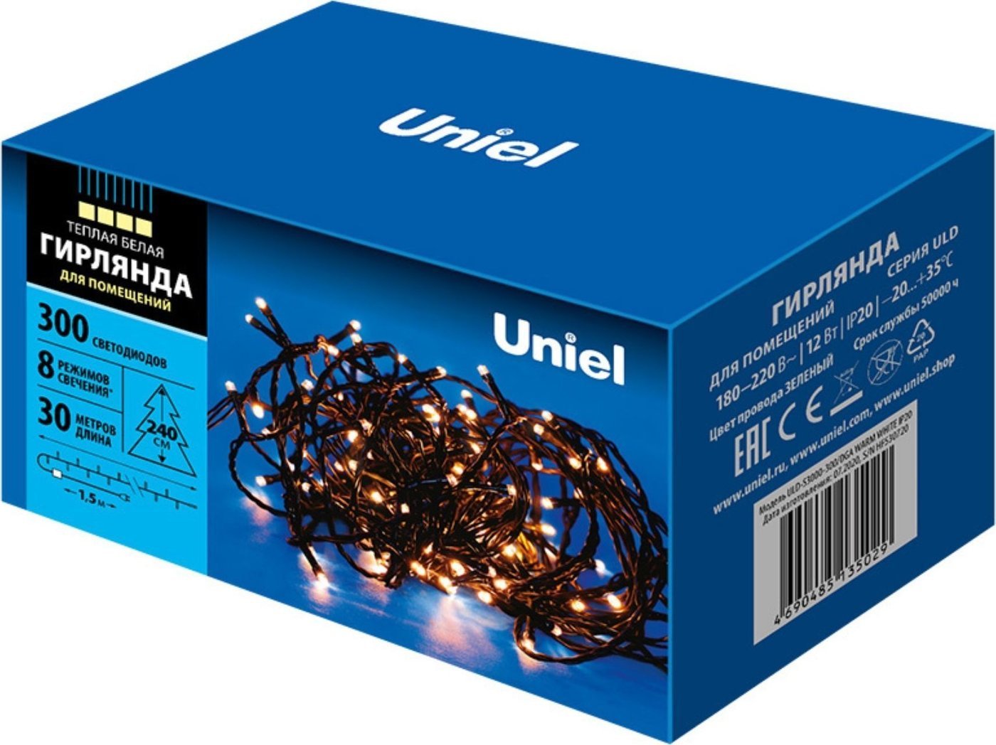 Новогодняя гирлянда Uniel ULD-S3000-300/DGA WARM WHITE IP20 UL-00007312