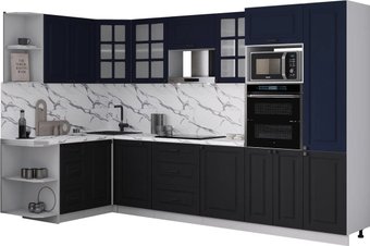 Готовая кухня Интерлиния Мила Деко 1.68x3.2 LV (черный/индиго/белый гранит)