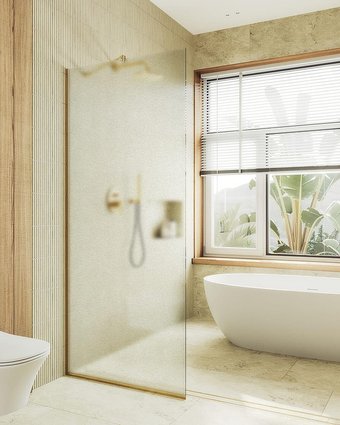 Душевая стенка MaybahGlass 99x195 MGD-1357-3у (сатин стекло/золото)
