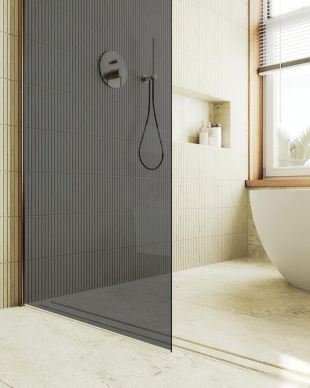 Душевая стенка MaybahGlass 99x195 MGD-1355-3ш (графитовое стекло/золото)