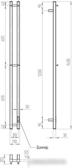 Полотенцесушитель Двин X-2 Neo 120x8 BL