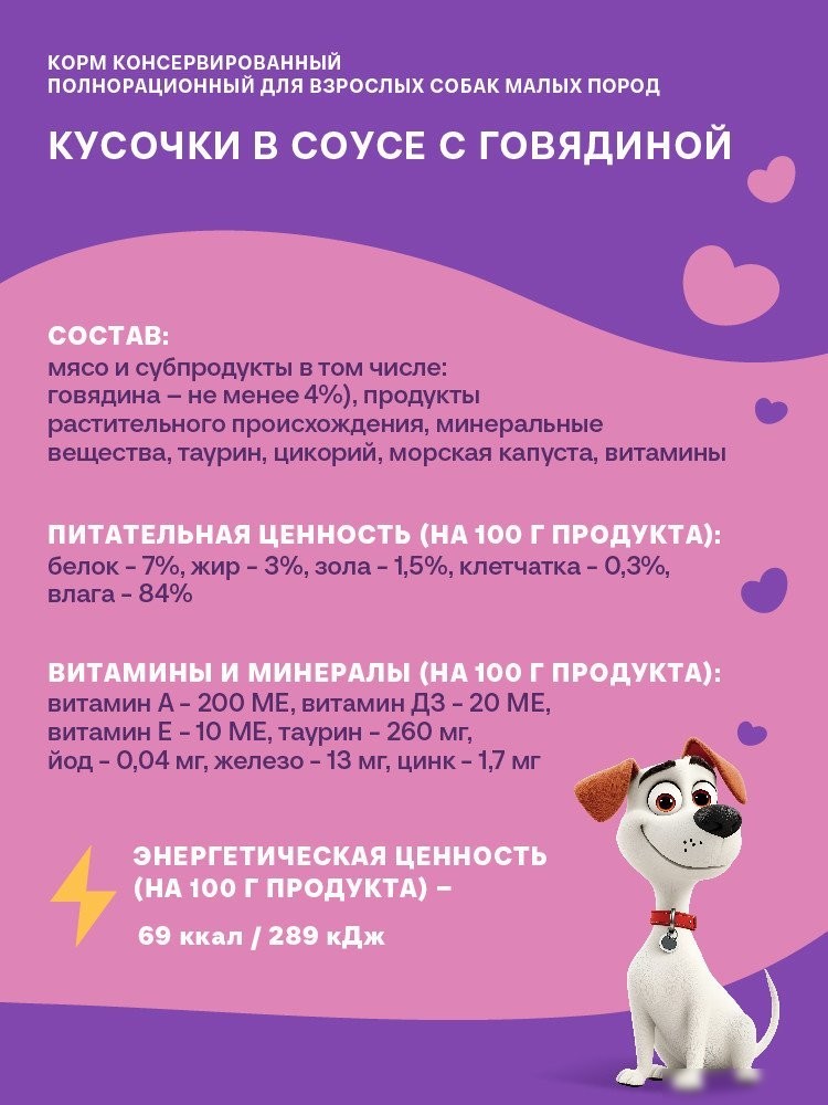 Консервированный корм для собак Хаппи Лаппи Для малых пород говядина 75 г