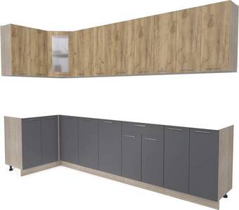 Готовая кухня Интерлиния Мила 12x30 без столешницы (дуб золотой/антрацит)